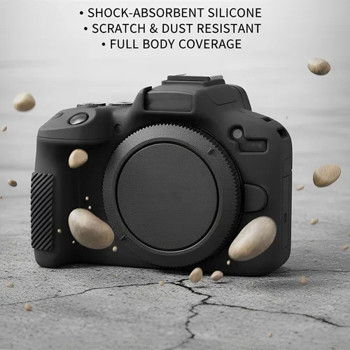 Vista 3 de Funda protectora para cámara compatible con Canon EOS R50 EOSR50, bolsa de silicona de ajuste personalizado, almacenamiento compacto y ligero (negro)