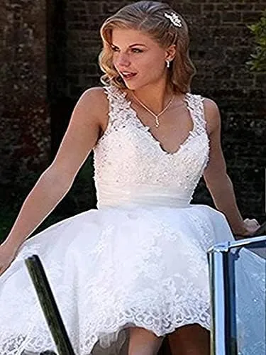Vista 3 de Vestido de novia corto sin mangas con escote en V para mujer