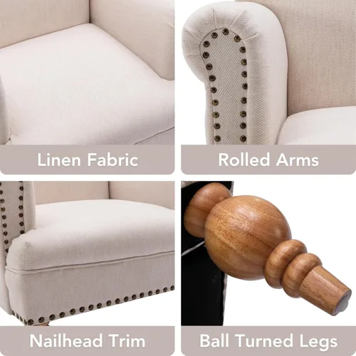 Vista 3 de DM Furnitue - Silla de acento moderna, sillas de brazo cómodas, silla de salón tapizada cómoda, sofá individual/sofá para dormitorio/sala de estar