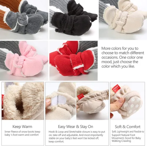 Vista 3 de Ohwawadi - Calcetines de forro polar para bebé o niña, suaves y calientes, botas o zapatos para bebés recién nacidos, con estilos de dibujos