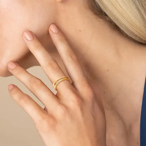Vista 4 de VNOX Fashion - Anillo de acero inoxidable chapado en oro de 18 quilates con doble cheurón para mujer