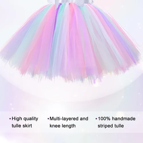 Vista 5 de Vestido de unicornio para niñas de 3 a 8 años con diadema tutú iluminado con lentejuelas disfraz de fiesta de unicornio vestido de princesa