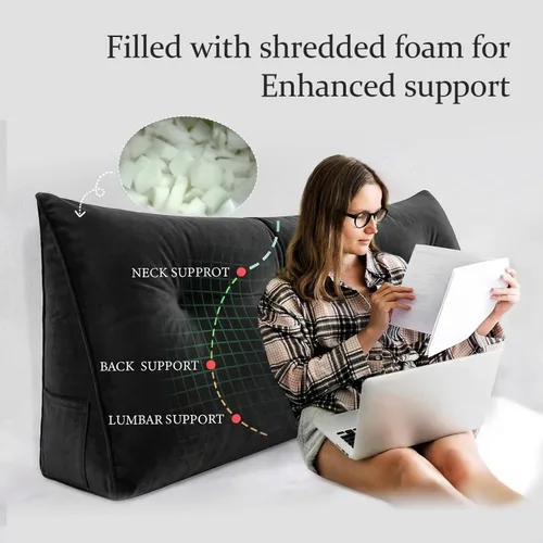 Vista 6 de Almohada de cabecero – Almohada de cama grande 3 en 1 como almohada de lectura de cuña, almohada grande para sofá cama o respaldo de apoyo, almohada