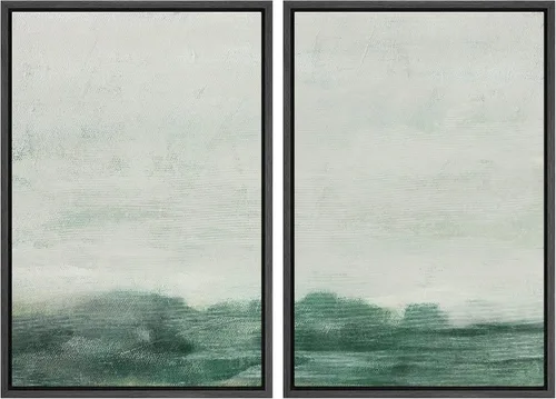 Vista 64 de MUDECOR Lienzo enmarcado para pared, bosque brumoso, reflejos, paisaje tranquilo, ilustraciones modernas, arte decorativo, bohemio, tranquilo/zen