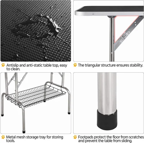 Vista 2 de Mesa de aseo para perros grandes, altura ajustable, mesa de corte portátil profesional resistente con bandeja de brazo/lazo/malla, capacidad máxima