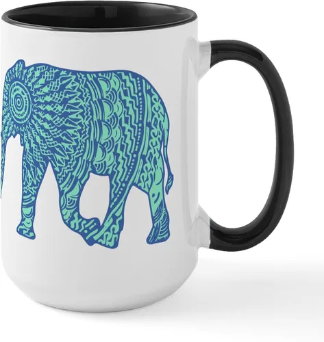 Vista 30 de CafePress Blue Elephant - Taza de café de cerámica de 15 oz (15.0 fl oz)