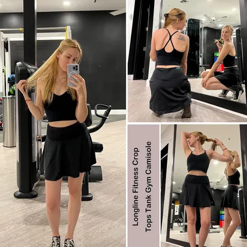 Vista 2 de MATHACINO Sports Bras Longline Fitness Crop Tops Tank Yoga Running Shirts V-Neck Spaghetti Strappy Workout Yoga Bra