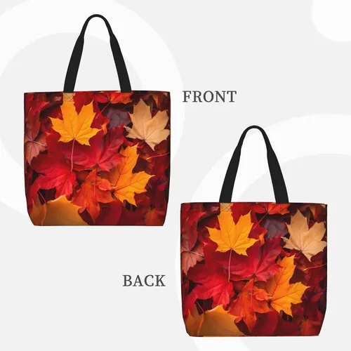 Vista 7 de Bolsa de mano de girasoles negros para mujer, bolsas reutilizables para compras de comestibles con cremallera, bolsa de hombro casual Hojas de otoño