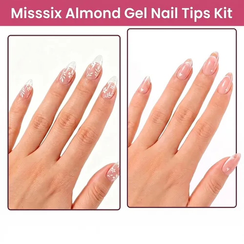 Vista 4 de Misssix Kit de puntas de uñas de gel de almendra corta, 432 puntas de uñas Corto