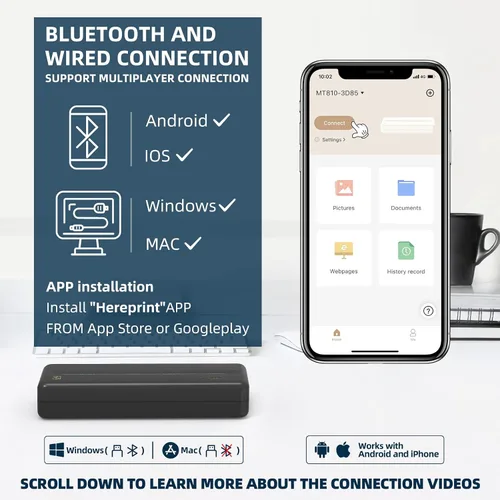 Vista 2 de HPRT Impresora portátil inalámbrica - Impresora térmica Bluetooth para Negro
