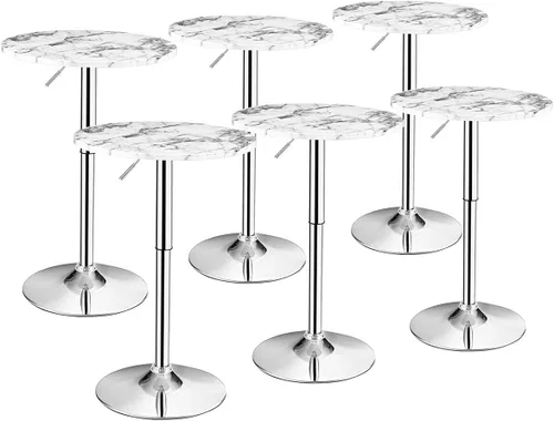 Vista 12 de GIANTEX Mesa redonda de pub ajustable en altura, mesa giratoria de 360° con patas plateadas y base para el hogar, mesa de bar (blanco)