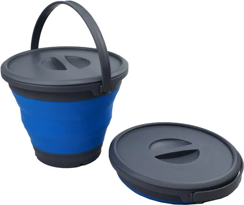 Vista 2 de SAMMART Cubo de plástico plegable de 5.5L (1.4 galones) con tapa, bañera redonda plegable con tapa, cubo de agua portátil para pesca, bote de agua
