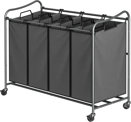Vista 10 de Simple Houseware - Carrito rodante clasificador de ropa sucia con 4 bolsas, color marrón Bronce