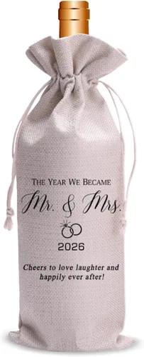 Vista 11 de Wedding Wine Bag for Mr & Mrs 2026 Reusable Champagne Bottle Holder, Anniversary & Bridal Shower Gift, Elegant Keepsake for Couples