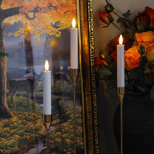 Vista 5 de Yeelida Velas cónicas sin llama a pilas con dos controles remotos con temporizador, velas LED de 6.4" con mechas 3D para ventana, luz cálida