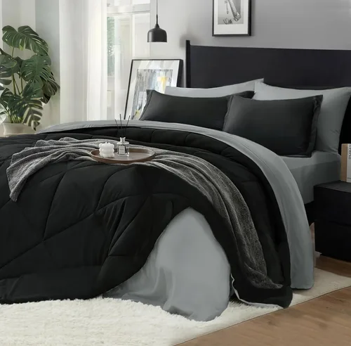 Vista 23 de BEDELITE Juego de ropa de cama con edredón tamaño individual de 5 piezas, reversible, en una bolsa - Juego de cama de lujo suave de microfibra