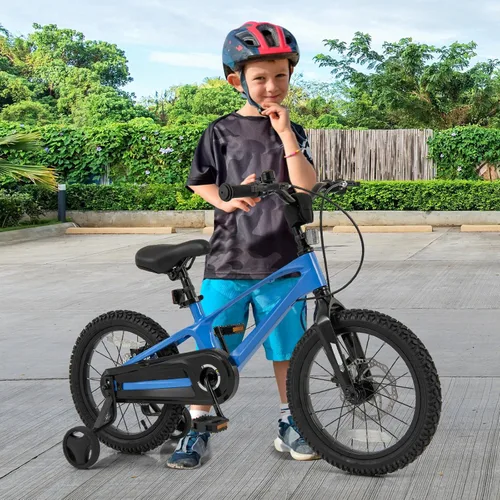 Vista 9 de BABY JOY Bicicleta para niños, bicicleta deportiva de aleación ligera de 16 pulgadas con frenos de disco dual, ruedas de entrenamiento, suspensión