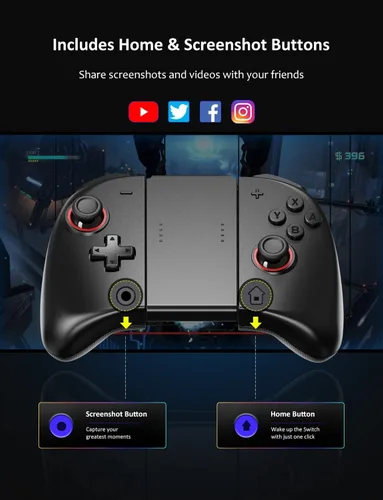 Vista 4 de NexiGo Control inalámbrico Joypad para Nintendo SwitchSwitch OLED controlador Joypad con vibración turbo mapeo y luz LED apagado