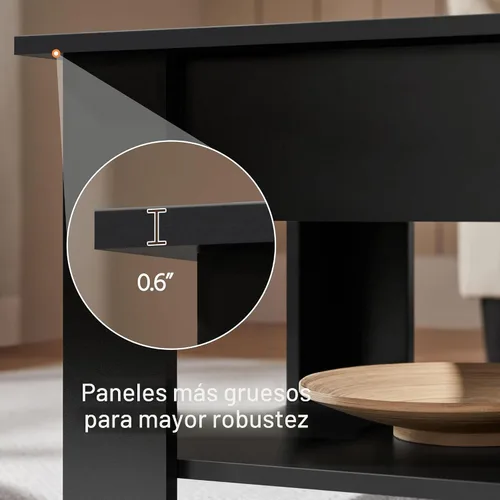 Vista 8 de Yaheetech Mesa de café de madera, mesa de centro con estante de almacenamiento oculto grande, mesa de comedor con superficie elevada para sala