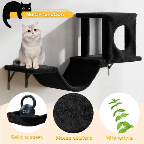 Vista 6 de NUNU LAB Estantes de muro para gatos, juego de 6 piezas de lujo montado en la pared, muebles para gatos interiores con 1 casa tipo condominio, 2
