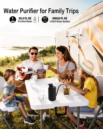 Vista 7 de Purificador de agua portátil para acampar Sistema de filtración de agua dual de 0.01 micrones para mochileros al aire libre, senderismo, emergencia