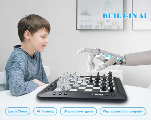 Vista 2 de Tablero de ajedrez electrónico P6, computadora de ajedrez, tablero de ajedrez inteligente parlante, juego de ajedrez electrónico magnético con LED