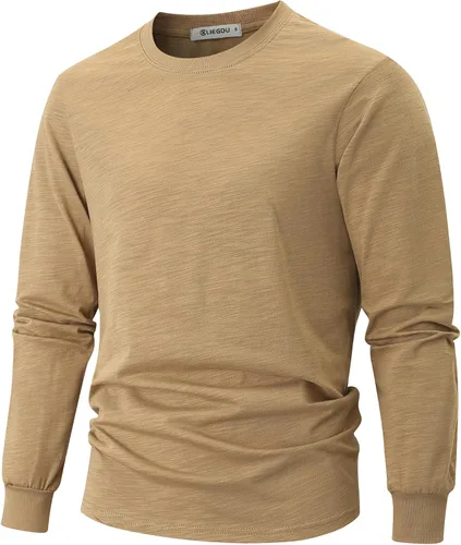 Vista 12 de KLIEGOU - Camiseta de cuello redondo para hombre, 100 % algodón, ajuste holgado, gruesa, de peso pesado