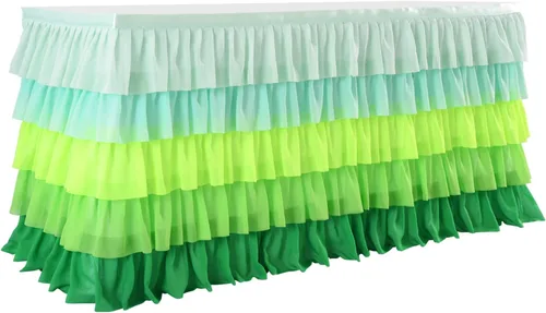 Vista 3 de Mantel verde hierba, falda de mesa tutú hawaiana para mesa rectangular de 6 pies, fiesta tropical hawaiana, baby shower, fiesta de cumpleaños