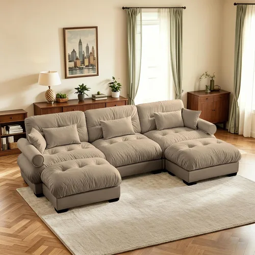Vista 53 de Sofá biplaza de 93.7 pulgadas, sofá modular de 2 plazas, sofás seccionales grandes de color beige y blanco para sala de estar, juego de sofá