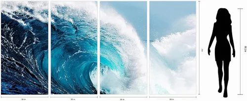 Vista 5 de Empire Art Direct Blue Wave ABCD - Juego de 4 paneles de vidrio templado flotante sin marco, listo para colgar, sala de estar, dormitorio y oficina