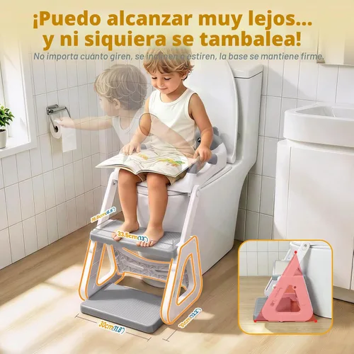 Vista 4 de Orzbow Potty Training Seat with Step Stool, Toddler Toilet Seat with Ladder Gris Blanco