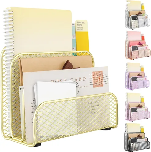 Vista 12 de gianotter Organizador de correo de encimera, soporte de archivos de metal con 3 ranuras, organizador de facturas para recibos de oficina y Negro