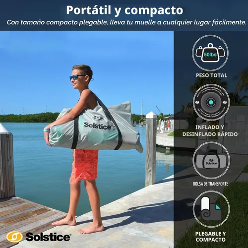 Vista 5 de Solstice Original Floating Inflatable Mesh Dock, Floating Raft Platform, Outdoor Design for Lake, River, Swimming Pool & Beach with Carry Bag and