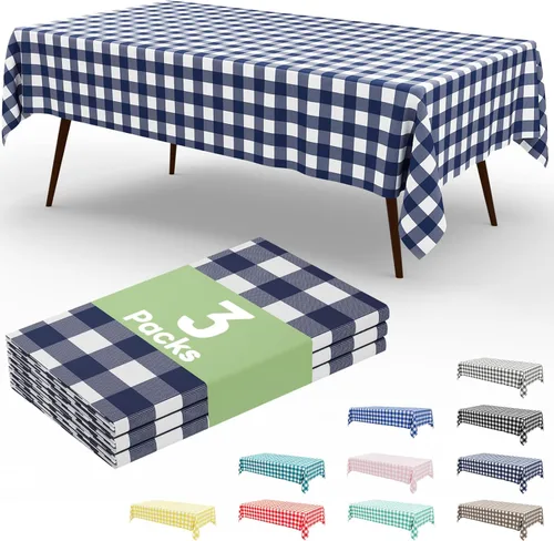 Vista 99 de Smiry Paquete de 3 Manteles Desechables de Cuadros Gingham Color Caqui - 54" x 72" Mantel de Plástico de Servicio Pesado, Cubiertas de Mesa
