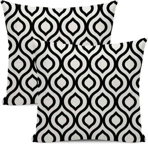 Vista 42 de Fundas de cojín en blanco y negro 16x16 Juego de 2 Fundas de cojín geométricas abstractas de arte moderno de línea Modernas estilo minimalista Línea