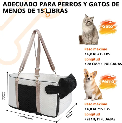Vista 2 de Asiento de coche para perros pequeños, consola central portátil ajustable, asiento de auto para perro, asiento de auto extraíble para gatos, asiento