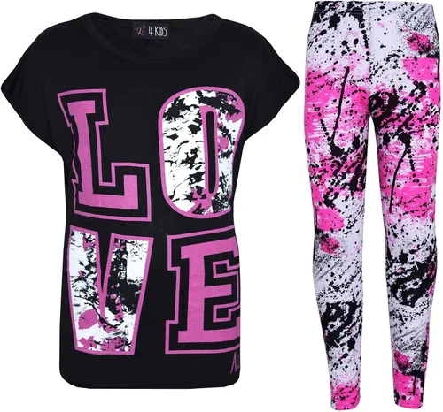Vista 2 de Conjunto de leggings y camiseta de moda para niños y niñas con estampado de salpicaduras para 5 a 13 años.