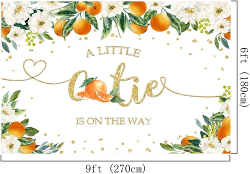 Vista 3 de Lofaris A Little Cutie is On The Way - Telón de fondo para fiesta de baby shower, naranja cítrico, fondo de revelación de género, vegetación