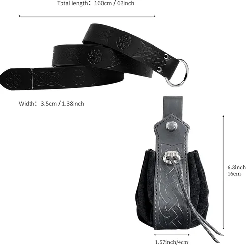 Vista 7 de Riñonera para cinturón, riñonera medieval, vintage, de cuero, funda para teléfono celular, funda para cinturón, bolsillo, casual, senderismo