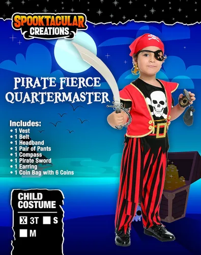 Vista 6 de Disfraz de intendente feroz de pirata con accesorios para fiestas temáticas de niños Halloween