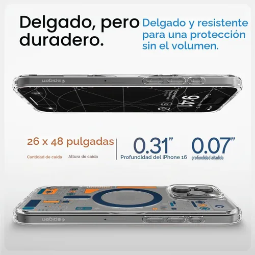 Vista 4 de Spigen Ultra Hybrid MagFit Impresión Digital Directa - Funda para iPhone 16 Pro [Diseño Personalizado][Compatible con Magsafe] - Analógica DDP