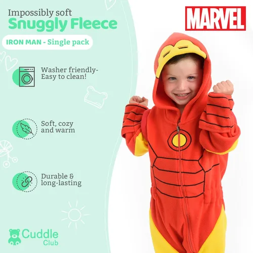Vista 2 de Enterizo con capucha de una sola pieza para niños pequeños o bebés, de vellón cálido y cómodo, con cintura elástica