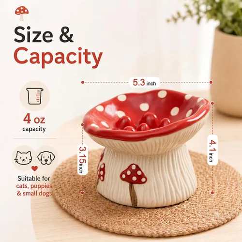 Vista 2 de Casfuy Cuenco de comida para gatos y perros de cerámica con forma de hongos