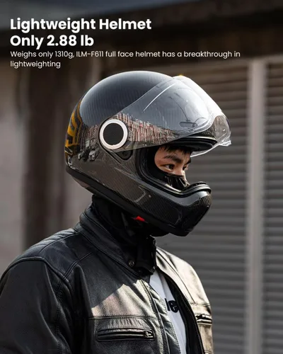 Vista 3 de ILM Cascos de motocicleta ligeros de fibra de carbono, casco retro de cara completa para hombres y mujeres, Cascos para Motos DOT modelo F611