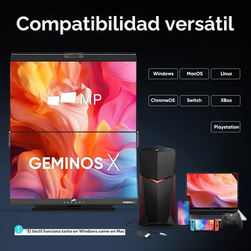 Vista 8 de MP Geminos X Mobile Pixels - Monitor de computadora apilado doble (2 x 24 pulgadas), estación de trabajo todo incluido, carga USB-C de 65 W