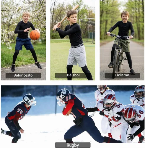 Vista 8 de TELALEO Youth Football Pants Boys Compression Leggings Tights Base Layer
