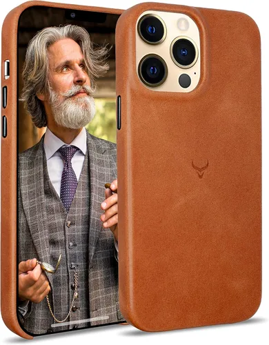 Vista 10 de Funda de piel auténtica, funda de piel antiarañazos de grano completo encerada con aceite, compatible con iPhone 12 Pro Max, a prueba de golpes