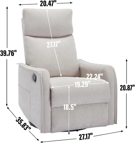 Vista 9 de PELUMY Silla Reclinable Mecedora Giratoria 360 para Adultos, Silla Mecedora de Guardería con Calor y Masaje, Silla Reclinable Deslizante para Beige