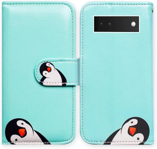 Vista 24 de Bcov Funda para Pixel 6a, diseño de pájaro negro de cuero verde con tapa para teléfono con ranura para tarjetas, soporte para Google Pixel 6a