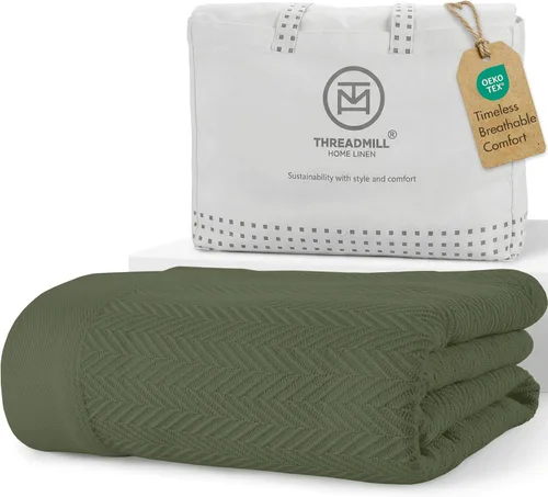 Vista 16 de Threadmill - Mantas de algodón de lujo para cama tamaño individual Manta 100% algodón para todas las estaciones para cama individual Manta